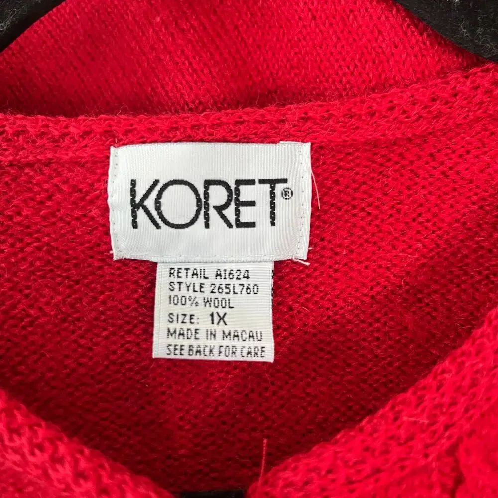 Koret Cardigan Sweater Womens Size 1X Red Knit Wool Button Front Artsy Old Money